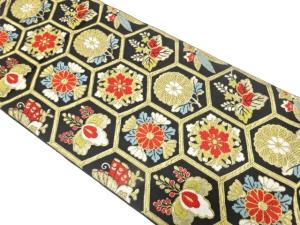 アンティーク　亀甲に菊・桐・蝶模様織り出し袋帯（着用可）